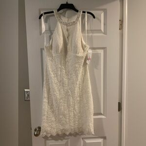 David's Bridal Ivory Lace Halter Dress